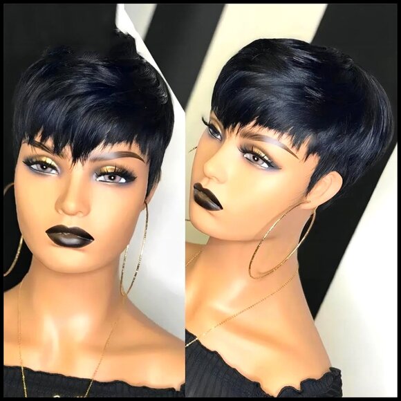 Short Pixie Cut Human Hair Wig Layered Bob Glueless Machine Made